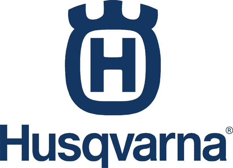 Blaues Husqvarna-Logo mit stilisiertem "H" und knaufartiger Krone darüber.