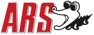 ARS-Logo mit schwarzem, cartoonartigem Krokodil und großen Augen, neben rotem Text.