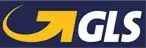 GLS-Logo mit gelbem Pfeil und Buchstaben auf dunkelblauem Hintergrund.